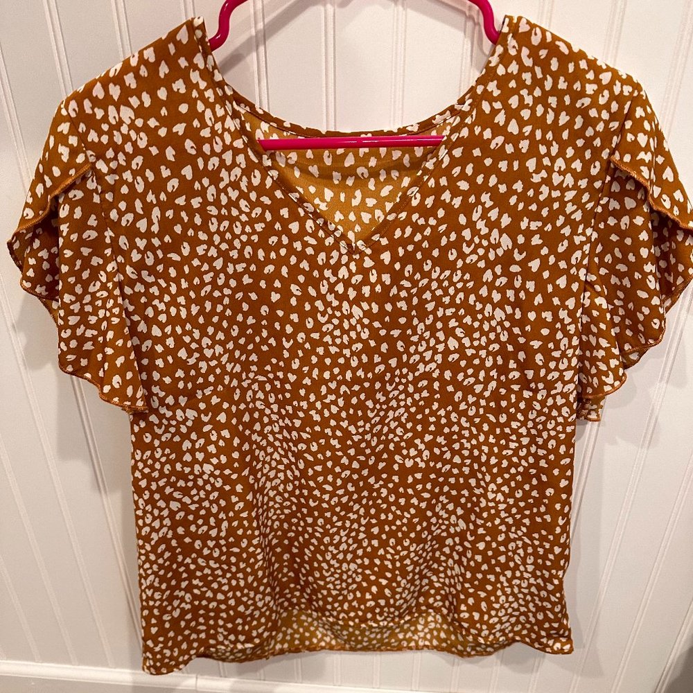 Shein Leopard Petal Sleeve Top
